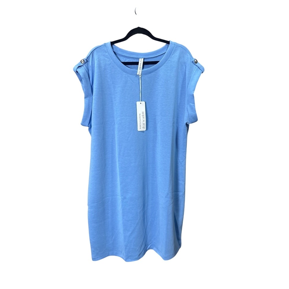 Dear Scarlett Blue Button Shoulder T-Shirt Dress Short Sleeve 2X TRV-RETREATP